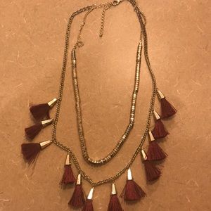 Red and gold tassel necklace